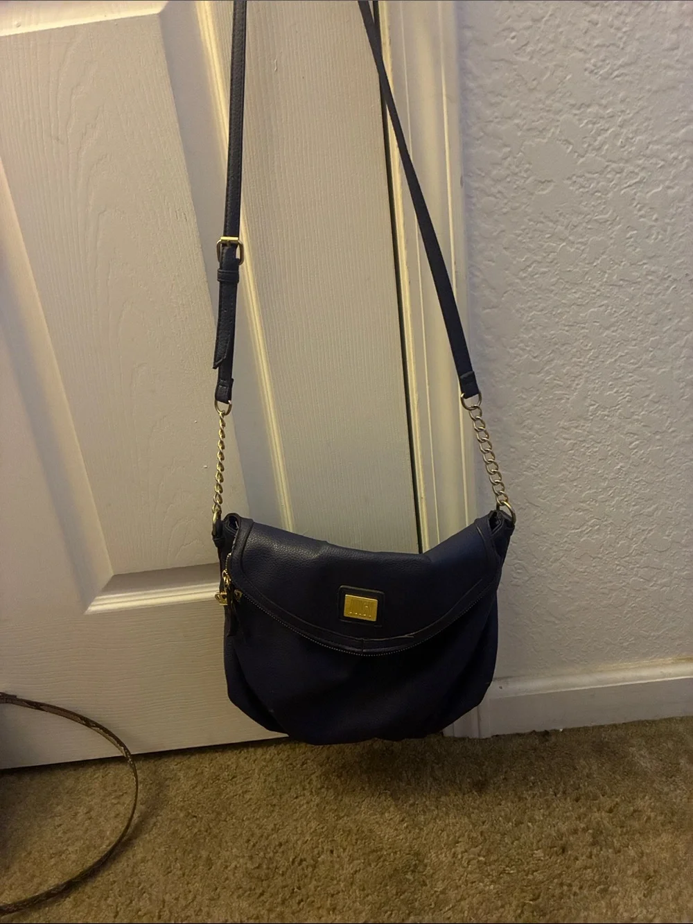 Navy Crossbody Shoulder Bag with Gold Accents